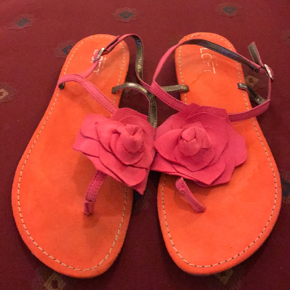 Loft suede pink and orange flower sandals 8